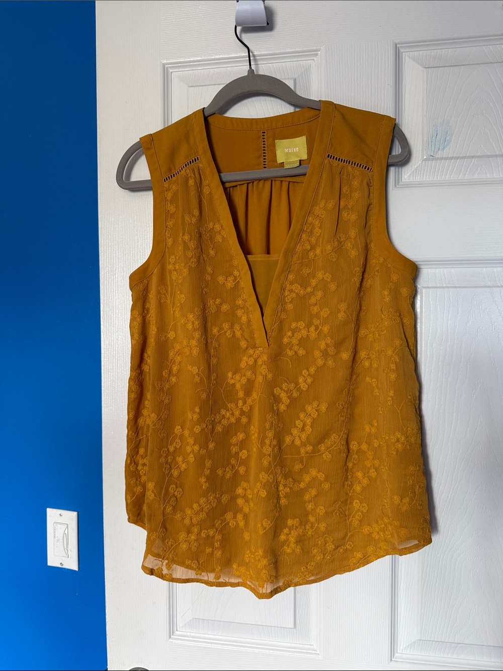 Maeve Mustard Sleeveless Embroidered V-Neck Camisole